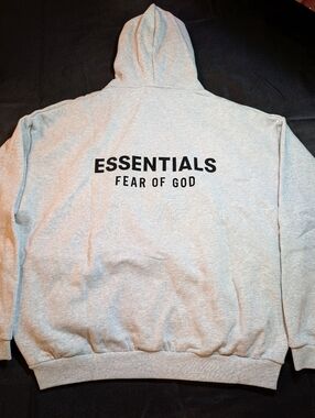 Fear of God ESSENTIALS Light Heather Gray Hoodie with Black Logo